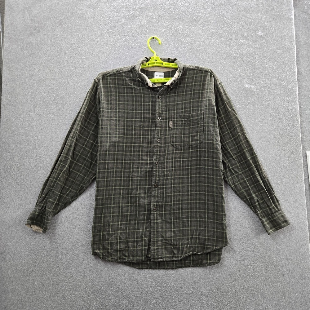 Woolrich Men Button Up Shirt XL Olive Plaid Flannel Shirt Long Sleeve